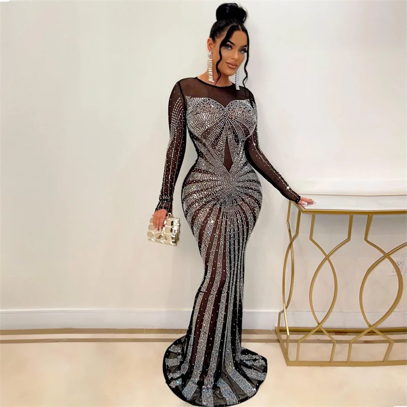Sparkly Rhinestone Club Party Dress - Sexy Sparkly Crystal Rhinestones Zeemeermin Avondjurken