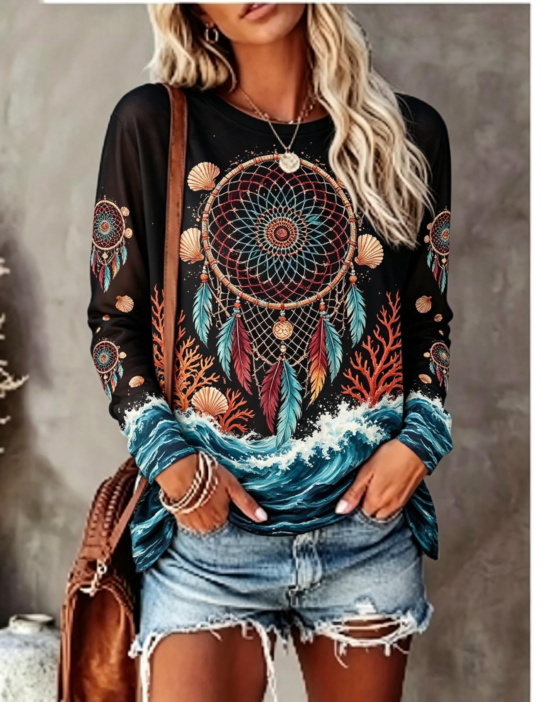 Blouses - Dames T-shirt met ronde hals en