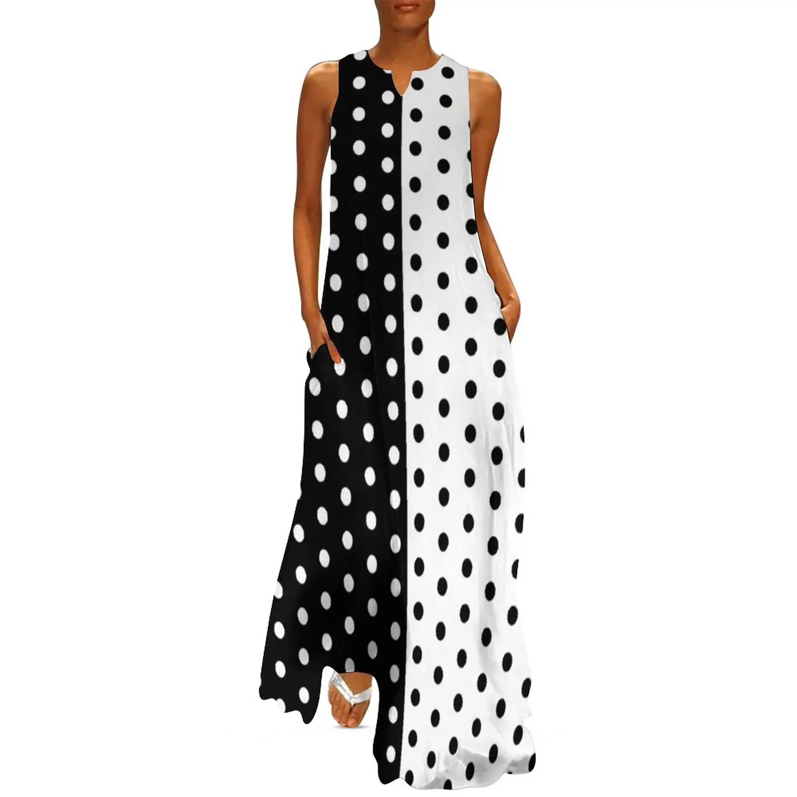 Boho Summer Beach Maxi Dress - Retro tweekleurige jurk lente zwart wit
